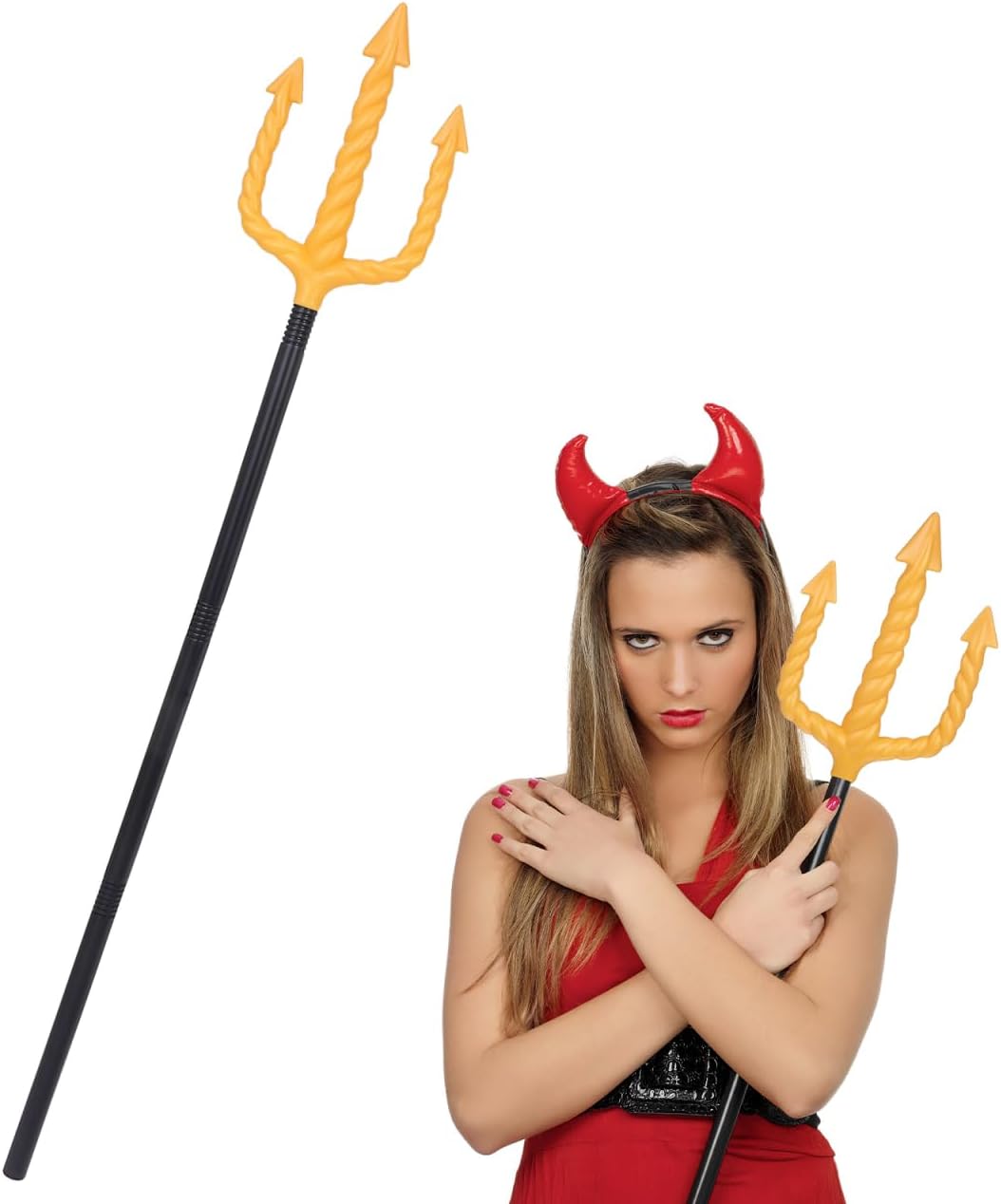 Decorative Trident Prop for Adults: 120 cm Plastic Detachable Costume Staff Lightweight Fancy Dress Accessory for Poseidon Devil Stage Halloween