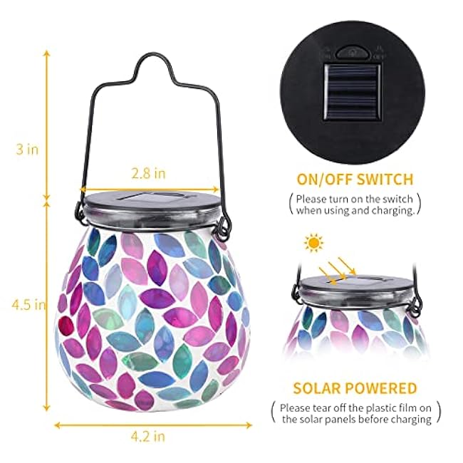 Afirst Mosaic Solar Lanterns Outdoor - Glass Hanging Solar Lights Hollow Out Waterproof Table Lamp Outdoor Decorative for Garden, Patio, Holiday Party Outdoor Decoration