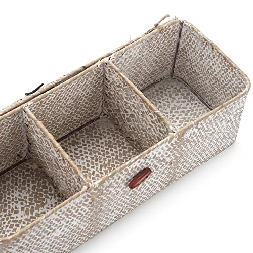 Panier de rangement en jonc de mer rectangulaire avec couvercle et compartiments - 6