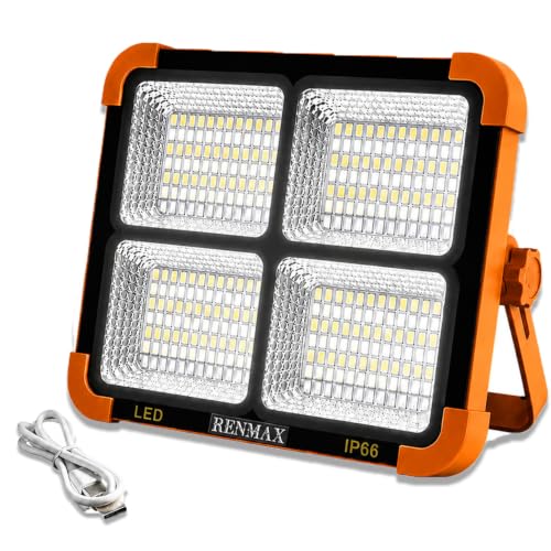 Image of RENMAX Solar Flood Light IP66 Waterproof 50W LED |Portable Cordless Rechargeable| 5-Hours Working| White-Warm White- Red Blue Blinker| for Home, Camping, Travel, Car, Garden, Balcony, Courtyard -1Pc