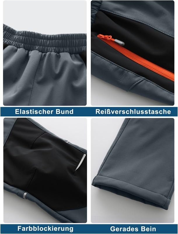 Zzkouine Pantaloni Softshell Bambino Caldo Pantaloni Invernali Trekking Ragazzo Pantaloni Neve Bambino Impermeabili con Fodera in Pile
