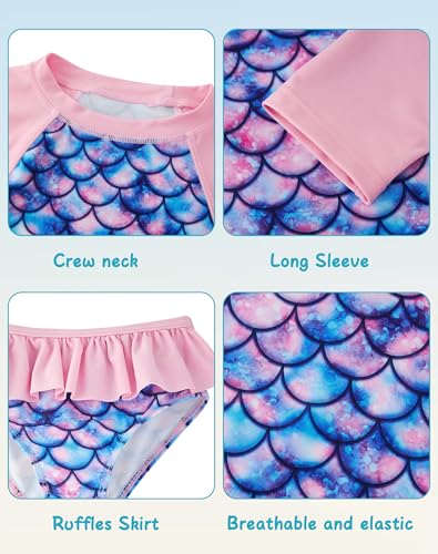 Image of Lovekider Little Girls Swimsuits 2 Pieces Swimwears Rash Guard Set Long Sleeve UPF50+ Bathing Suit for Beach 2-8T