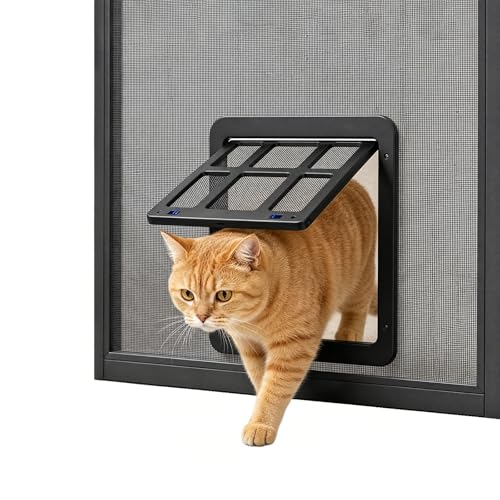 Billionchains Cat Door for Screen Door with Magnetic Auto-Close Dual Lockable Tabs Doggy Screen Door Pet Easy Access for Sliding Screen Door & Window