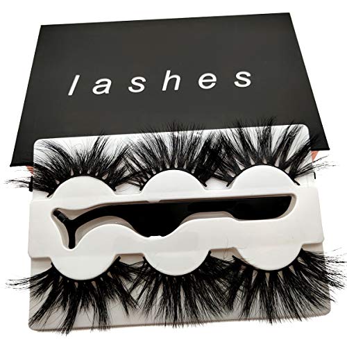 25mm Mink Lashes 3 Pair Real 3D Mink Eyelahse Long Luxury 100% Siberian Mink Fur Natural Eyelashes Cruelty-Free Fluffy Fake False Eyelashes 3 Styles