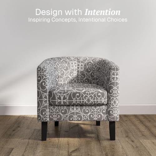 Image of BELLEZE Accent Barrel Chair Set of 2, Linen Round Chair Club Tub Sofa Corner Chair with Flared Legs and Cozy Soft Padding for Living Room Bedroom Waiting Room - White & Gray