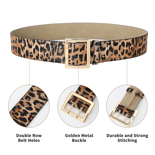 Women Wide Belts Fashion Thick Black Belt with Gold Double Prong Buckle Belt for Dresses4