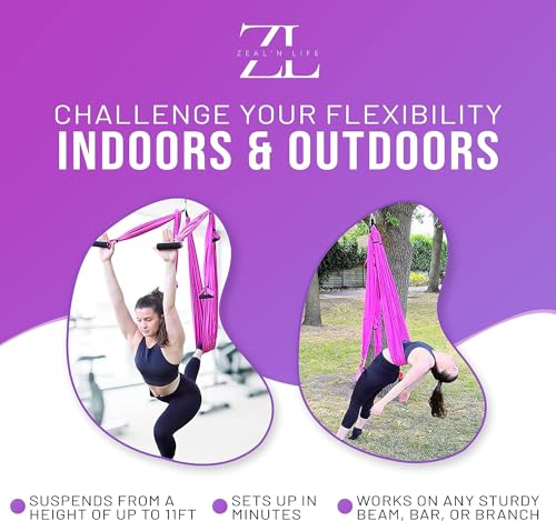 ZEAL'N LIFE Yoga Swing, Aerial Silks, Yoga Hammock for Outdoor Inversion Therapy Flying Sling Set, Aerial Yoga Hammock, Yoga Swings For Indoor Use with Ceiling Mount Accessories (Yoga Swing Green)