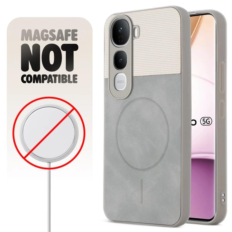 Image of Bintage case Dual-Leather Macc-Safe Design Phone Case| Soft Touch Finish | Full Camera Protectection Back Cover Compatible for Vivo V2439 / Vivo Y400Pro - White & Matelic Grey