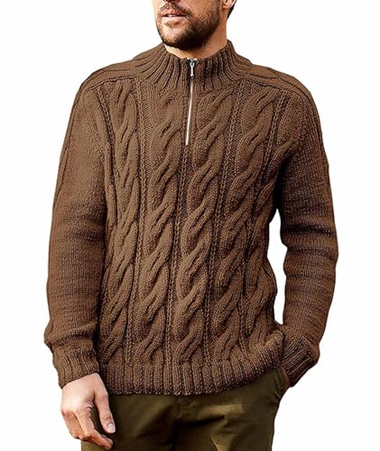 SOMTHRON Men's Slim Fit Quarter Zip Sweater Long Sleeve Mock Neck Sweatshirt Winter Cable Knitted Pullover Tops
