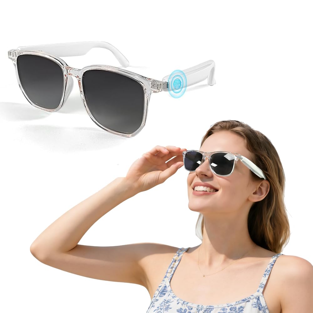Smart Audio Glasses Sunglasses with Wireless Headset Built-in Mic Speakers Touch Control and Voice Assistant Suitable for Men