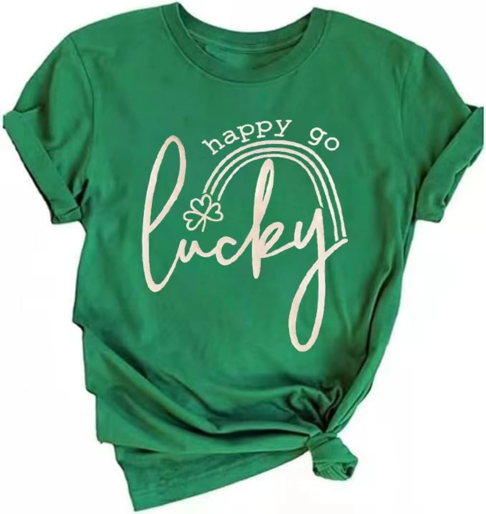 Women's St Patrick's Day T-Shirt Lucky Irish Shamrock Paddy's Day Graphic Tees Tops