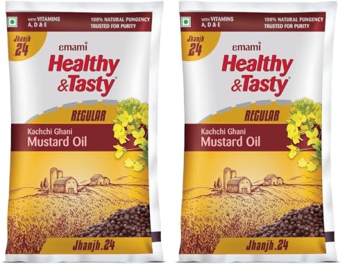 Image of Emami Healthy And Tasty Regular Kachchi Ghani Mustard Oil 825 G Pouch. (Pack of 2)