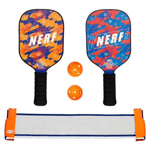 NERF Tabletop Pickleball Set - Mini Tabletop Pickleball Game - Retractable Net Up to 5 Feet - Fits Most Tables