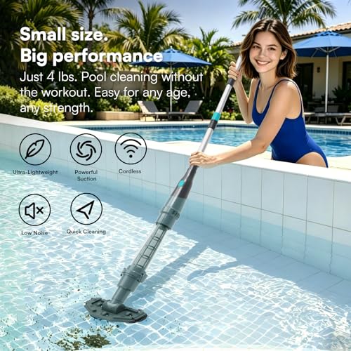 Image of Handheld Pool Vacuum for Above Ground Pool, Cleans Hot Tubs,20 Gallons /Min Powerful Suction & Lightweight,90 Mins Running Time, Comes with Storage Bag, Ideal for Cleaning Debris and Sand,Charcoal Gray