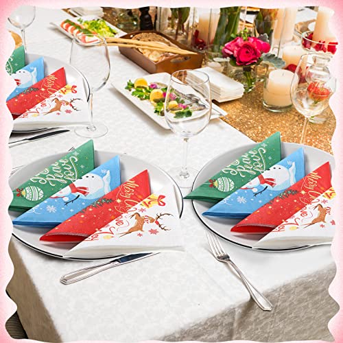 Faccito 100 Pcs Christmas Napkins Snowman Paper Napkins Merry Christmas Tree Snowflake Cocktail Napkins Xmas Elk Guest Paper Towel for Winter Holiday New Year Family Gathering Party Supplies – Image 7