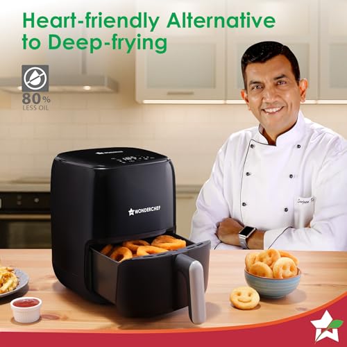 Image of Wonderchef Neo Digital Air Fryer | 1000W, 2 Litres | Rapid Air Technology | Non-stick Basket | Auto Shut-off | Touch Screen | Fry, Bake, Grill, Roast | Cool Touch Handle | 2-Year Warranty | Black