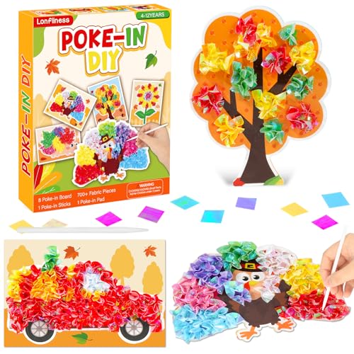 Image of Lonfliness 8PCS Poke Craft Kit Fall Thanksgiving No-Mess Fabric Sewing Art Puzzle Puncture Painting Turkey Pumpkin Fall Harvest Gift Creative Activity Game Birthday Party Favors