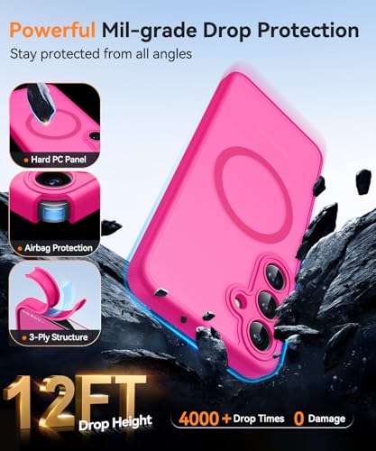 Image of CANSHN Designed for Samsung Galaxy S24 FE Case [Full Camera Protection] [Compatible with MagSafe] Translucent Matte Shockproof Protective Phone Cover 6.7 Inch - Hot Pink