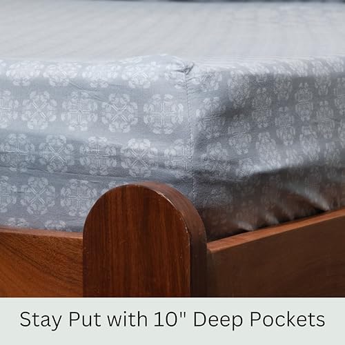 Image of Amazon Brand - Umi Cotton Elastic Fitted Bedsheet, King Size 78x72 Inches, Elastic Fit Bed Sheet, 10 Inch Deep Pocket, Soft Breathable Bedding, Durable Easy Care, with Pillow Cover-Luxe Royale