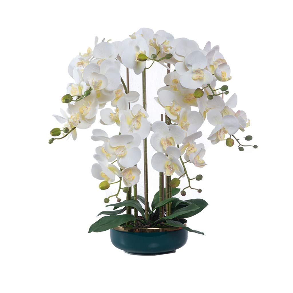 AYCDL Artificial Flowers Orchid Bonsai - 7 Branches Simulation Orchids with Emerald Pot Decoration, Real Touch Phalaenopsis Flowers Arrangement, Decor for Home/Bedroom/Parlor/D