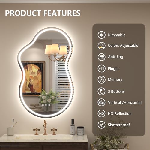 Image of 24x36 Inch Irregular Cloud LED Lighted Vanity Mirror