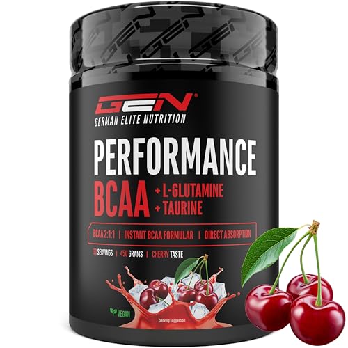 BCAA 450 g Pulver - Instant BCAAs + L-Glutamin + Taurin - Lecker & super Löslichkeit - Vegane Aminosäuren - 2:1:1 Ratio - (Cherry)