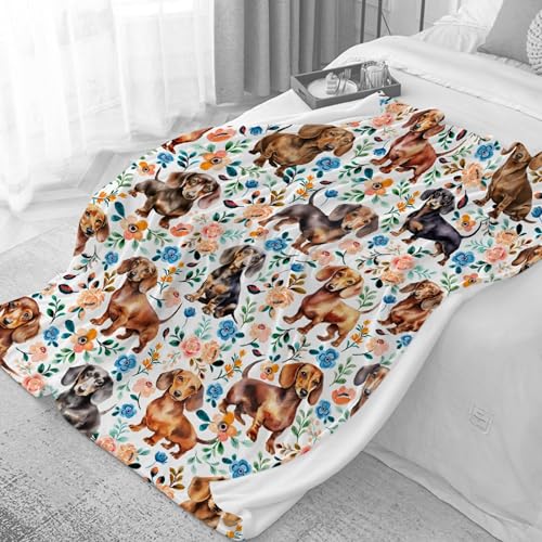 JL-JOYLIVELY Dachshund Blanket, Wiener Dog Throw for Boys Girls, Floral Pattern Decor for Couch Bed Living Room, Pets Lover Gifts, 40"x50"-Kids/Throw Size - image 6