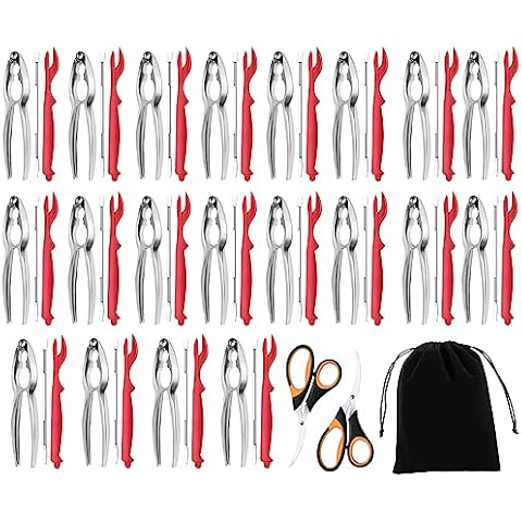 63 Pcs Seafood Tools Set, Crab Crackers and Tools, Lobster Crackers and Picks Set, Crab Leg Cracker Tools, 20 Crab Crackers, 20 Forks, 20 Lobster Shellers, 2 Seafood Scissors, mobzio Nut Cracker Tools Cover