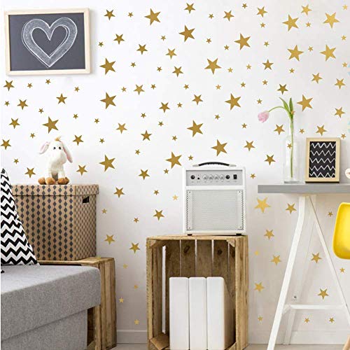 KAIRNE 124 Pièces Sticker Mural Étoile Dorée,Autocollant Muraux Doré Étoile Scintillante,Ciel Étoilé Autocollant Decoratif Murale pour Chambre d'enfant Bébé Chambre Couloir Salon Salle de Cours Décor