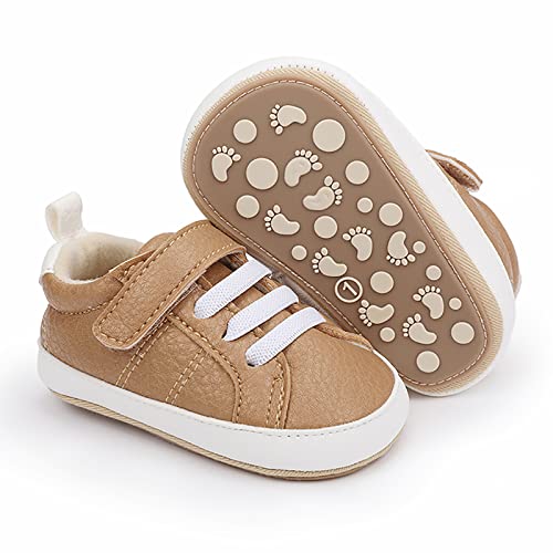 Image of GAISUMMI Baby Boys Girls Shoes Infant High-Top PU Leather Sneakers Newborn Crib Flats Non-Slip Rubber Sole Unisex Toddler Prewalkers