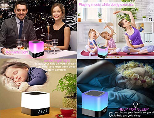 Bluetooth Lautsprecher mit Licht Nachttischlampe Touch Dimmbar Wecker RGB Farbwechsel LED Tragbarer Bluetooth Tischlampe Geschenke für Mädchen Kinder Teenager