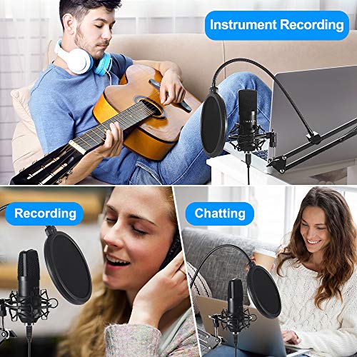 Kit microfono a condensatore USB da studio 192KHZ/24BIT Computer PC Cardioide Microfono Kit con Forbice Regolabile Supporto Shock Support, Strumenti Audio Audio Chipset Professionale per la Registrazione Trasmissione di YouTube