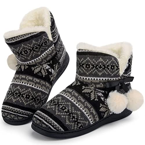 GURGER Zapatillas Casa Niña Invierno Botas Casa Niño Pantuflas de Casa Altas Caliente Peluche Negro 36 37