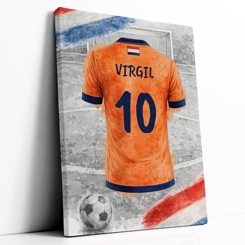 Poster personnalisé football avec prénom et numéro avec ou sans Cadre Maillot équipe nationale Affiche Toile Plexiglas Tableau Déco murale enfant ado adulte Cadeau personnalisé Noël fan (Pays-Bas)