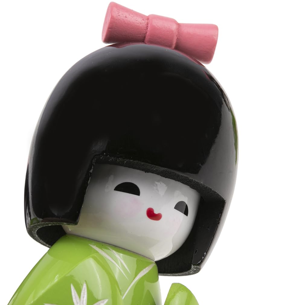 lachineuse - Trio Kokeshi giapponesi - Bambole giapponesi in legno - Kimono verde e fiori di ciliegio - Statuine decorative giapponesi - Idea regalo originale per decorazioni asiatiche