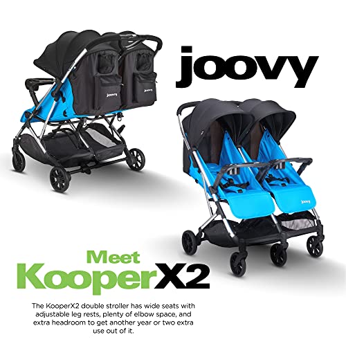 Image of Joovy Kooper X2 Double Stroller, Lightweight Travel Stroller, Compact Fold with Tray, Glacier