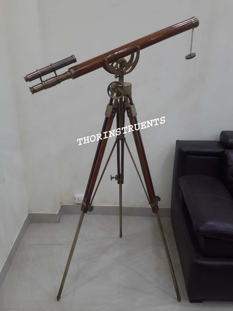 Antique Marine Wheel Telescope Double Barrel Tripod Stand Home Decorative Rustic Vintage Home Decor Gifts