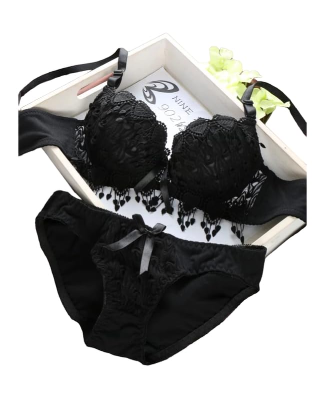 LIFECYCLEWomen's Cotton Gorgeous Honeymoon Heavy Double Padded Push Up Bra Panty Bridal Lingerie Set