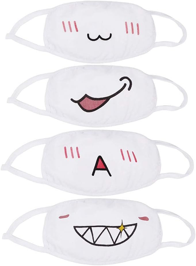 4 Pack Anti-Dust Anime Mouth Mask White Cute Mask for Women Girls, Washable