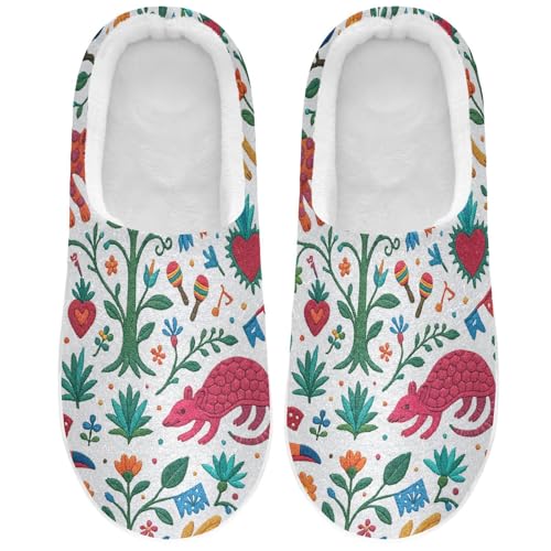 Mexican Vibrancy Animals Bright Womens House Cotton Slippers Warm Memory Foam Home Slippers for Bedroom Birthday Presents 6-7
