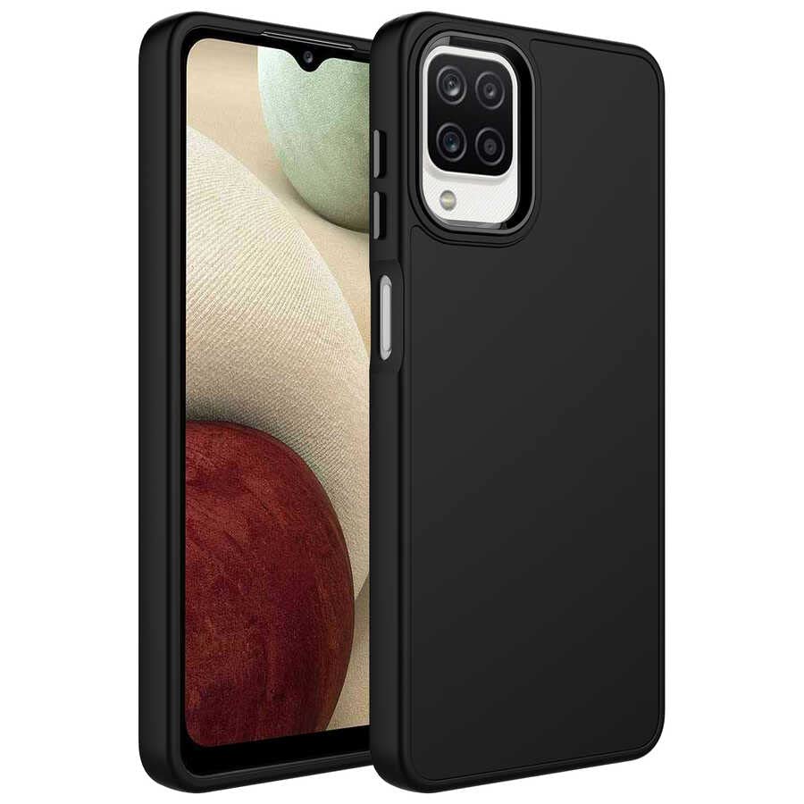 Zore Galaxy ile uyumlu A22 4G Kılıf Metal Çerçeve ve Buton Tasarımlı Silikon Luna Kapak Siyah