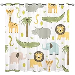 Cortinas Habitacion Bebe YUANZU Animal Cortinas - niños HIPO cocodrilo león Elefante Jirafa Woodland Zoo patrón Eyelet Blackout habitación oscuoscucortinas de Ventana para niños niñas Dormitorio 2 Paneles W75cm x D166cm