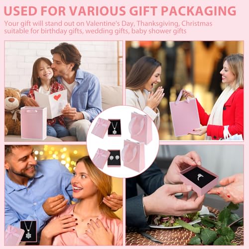 YFPOPONE 2 Stücke Schmuckschatullen mit Geschenkbeutel,9 x 7 x 3 cm,Schmuck Geschenkboxen,Geschenkverpackung Schmuck mit Schleife zum Ohrringen und Halskette,Geschenkbox Kleine mit Deckel (Rosa)