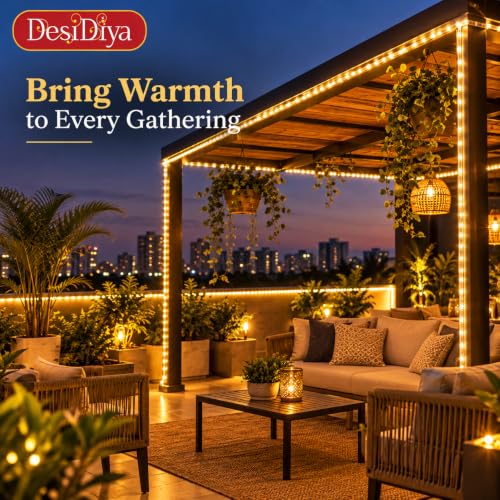 Image of Desidiya 20 Meter LED Rope Light Warm White for Diwali Decoration | Flexible PVC Pipe Light for Balcony, Window, Ceiling Cove & Mandir | Plug-in Decorative Lights for Home, Wedding & Party Decor