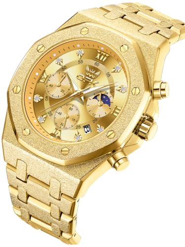 Image of OPK Men Analog Automatic Watches Waterproof Multifunction Chronograph Diamond Moon Phase Luminous Stainless Steel Band Wrist Watches
