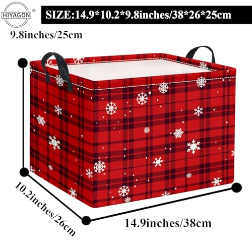 Image of Rectangular Christmas Basket Fabric Storage Bin Boxes Collapsible Storage Basket for Clothes Books Shelves(Snow Checkered)