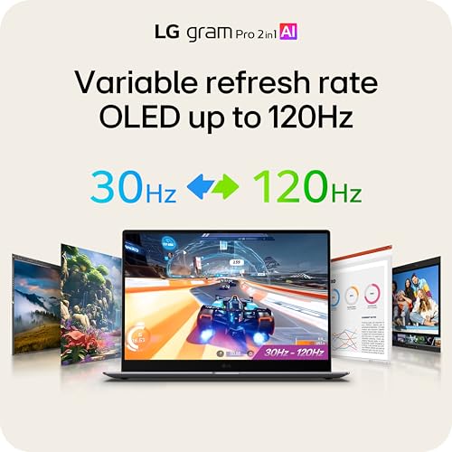 Image of LG gram Pro 2in1 16-inch Thin and Lightweight Dual AI OLED Touchscreen Laptop Computer, Windows 11 Home, Copilot+ PC, Intel Core Ultra 7 255H, 16GB RAM, 1TB SSD, Obsidian Black