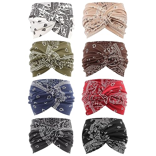 Image of DRESHOW 8 Pack Turban Headbands for Women Wide Vintage Head Wraps Knotted Cute Hair Band Accessories