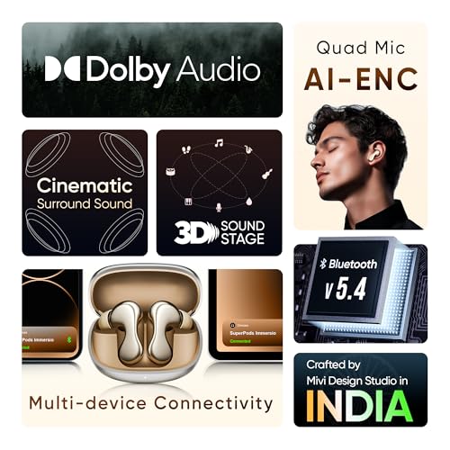 Image of Mivi SuperPods Immersio [Flagship Launch] in Ear Ear Buds Wireless, Dolby Audio, 3D Soundstage, 60H Playtime, AI ENC, Bluetooth TWS, BT v5.4 Earbuds