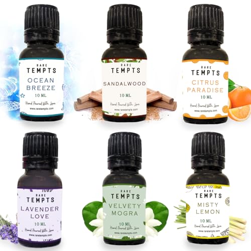 Image of Skie Blue Aroma Diffuser Oil Pack of 6 (Lemon Grass, Madurai Jasmine, Citrus Paradise, Lavender, Sandalwood) | 60ml Collection of 6 Natural Fragrance Oils | Pure & Undiluted